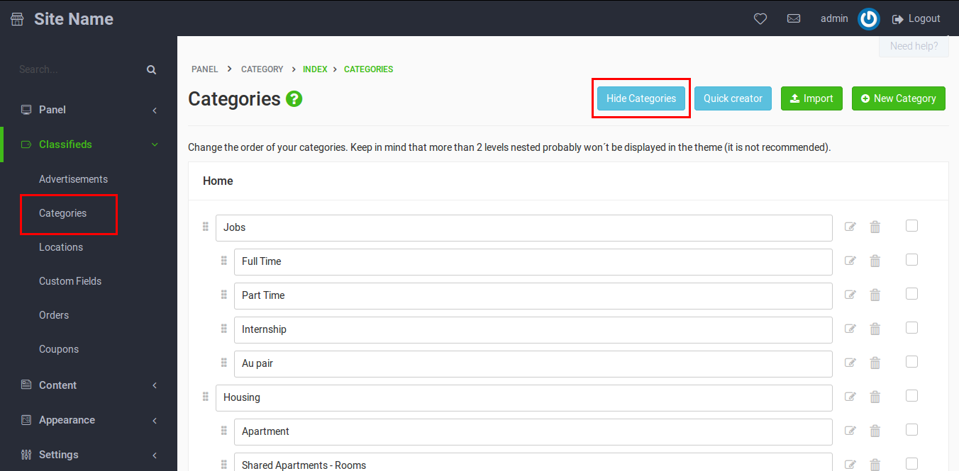 Hide Categories From Homepage Documentation For Yclas