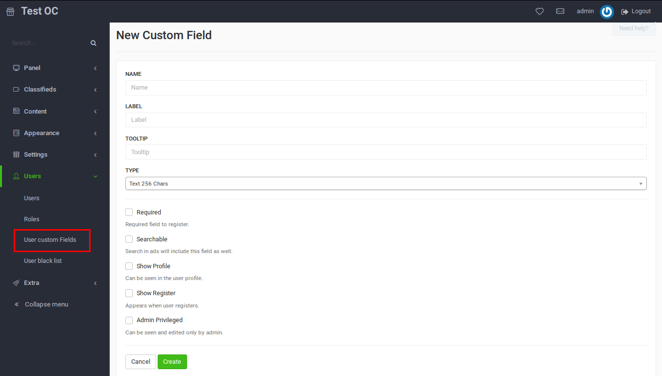 users custom fields